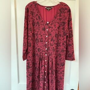 Chadwicks NWOT Long Sleeve Floral Midi Dress Pullover Maroon Black  Women XL